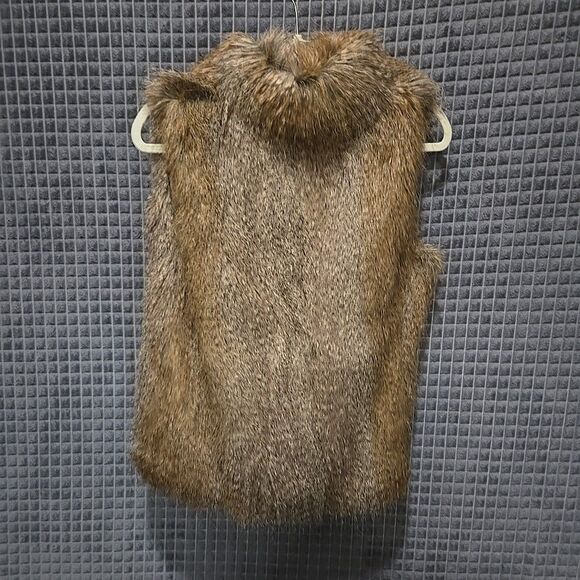 Brown Faux Fur Open Vest SzMed Vince Camuto Y2K Soft Baddie Boho Chic Glam Rock - Picture 9 of 14